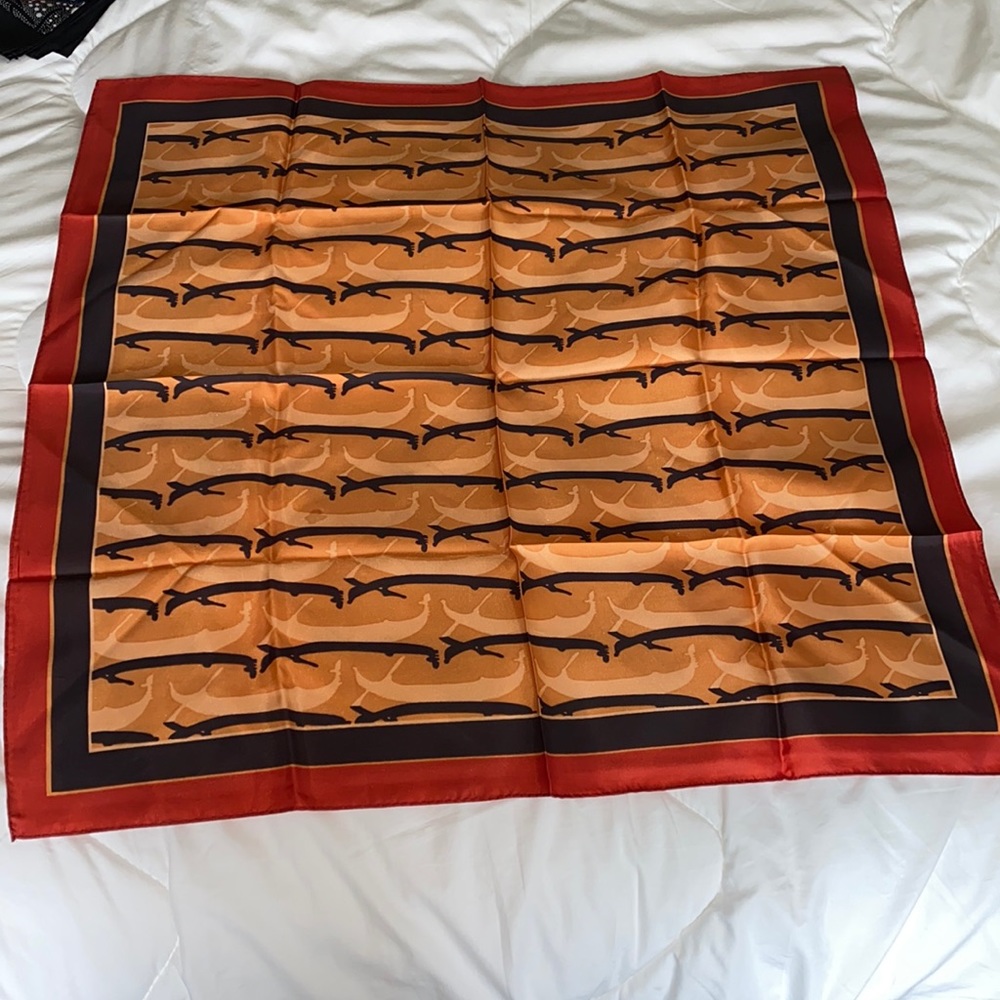 Vintage Orange Printed Silk Scarf